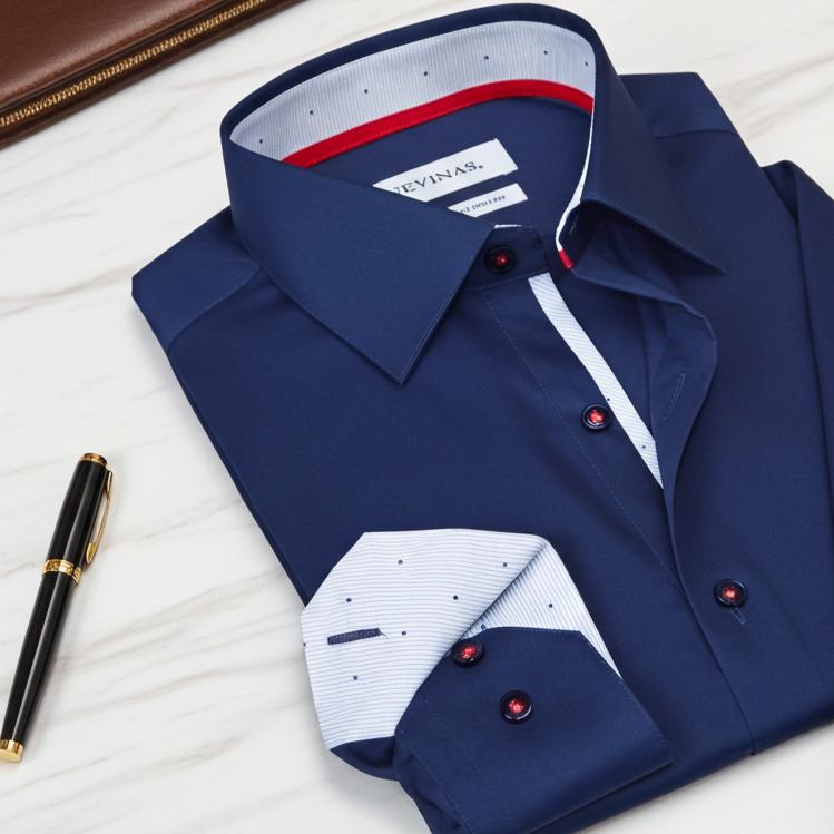 Button-Up Shirt With White Contrast Details (Navy)