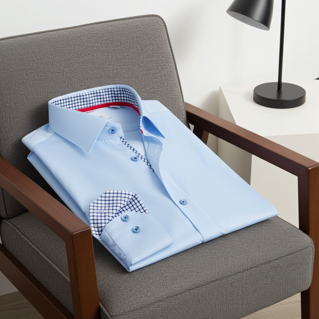 Button-Up Shirt With Contrast Details (Blue)