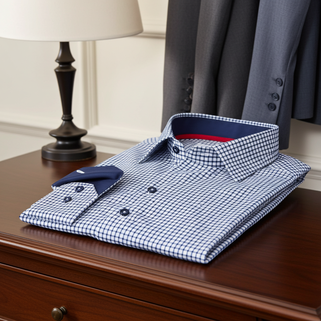 Button-Up Shirt With Contrast Details (Navy Check)