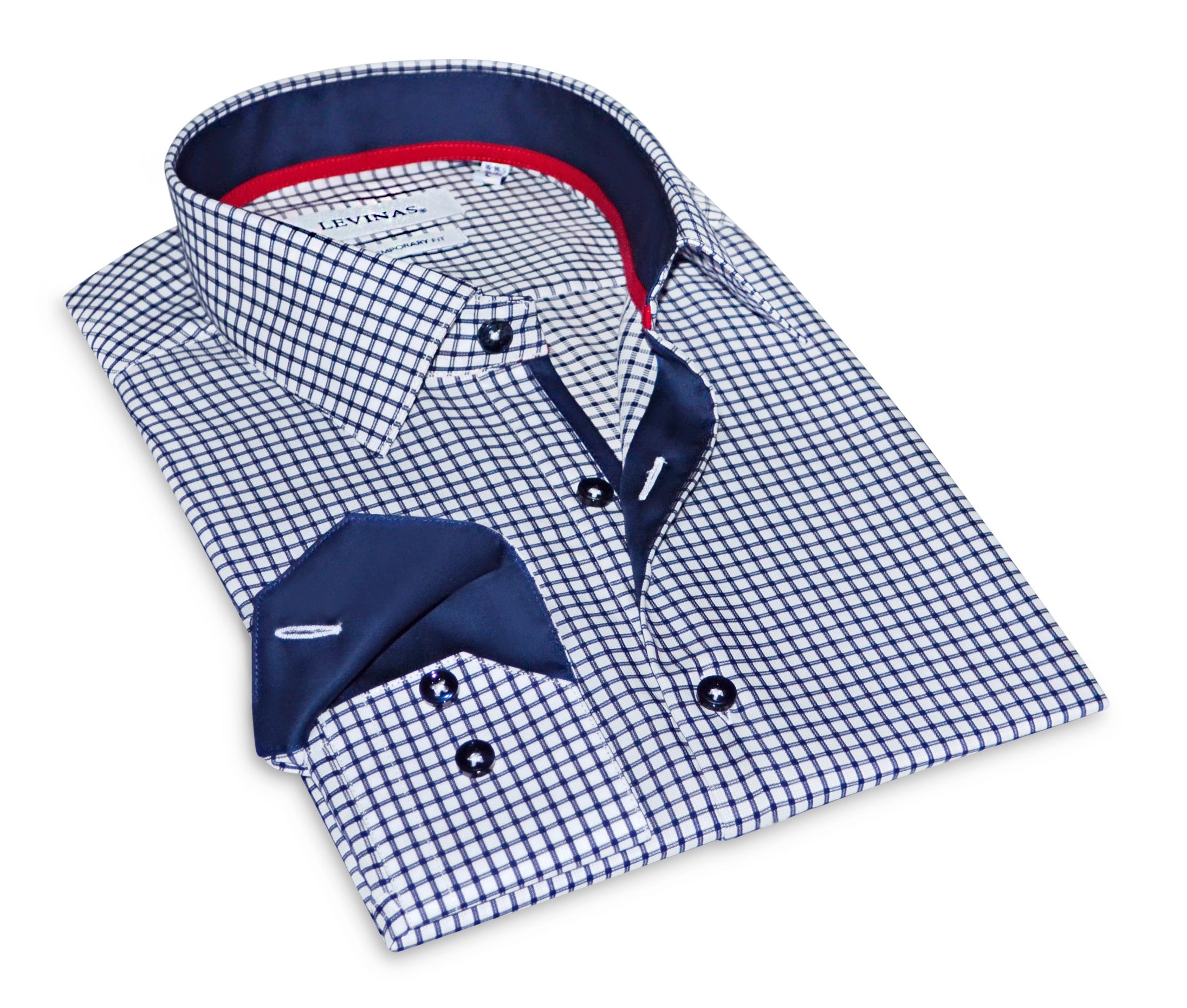 Button-Up Shirt With Contrast Details (Navy Check)