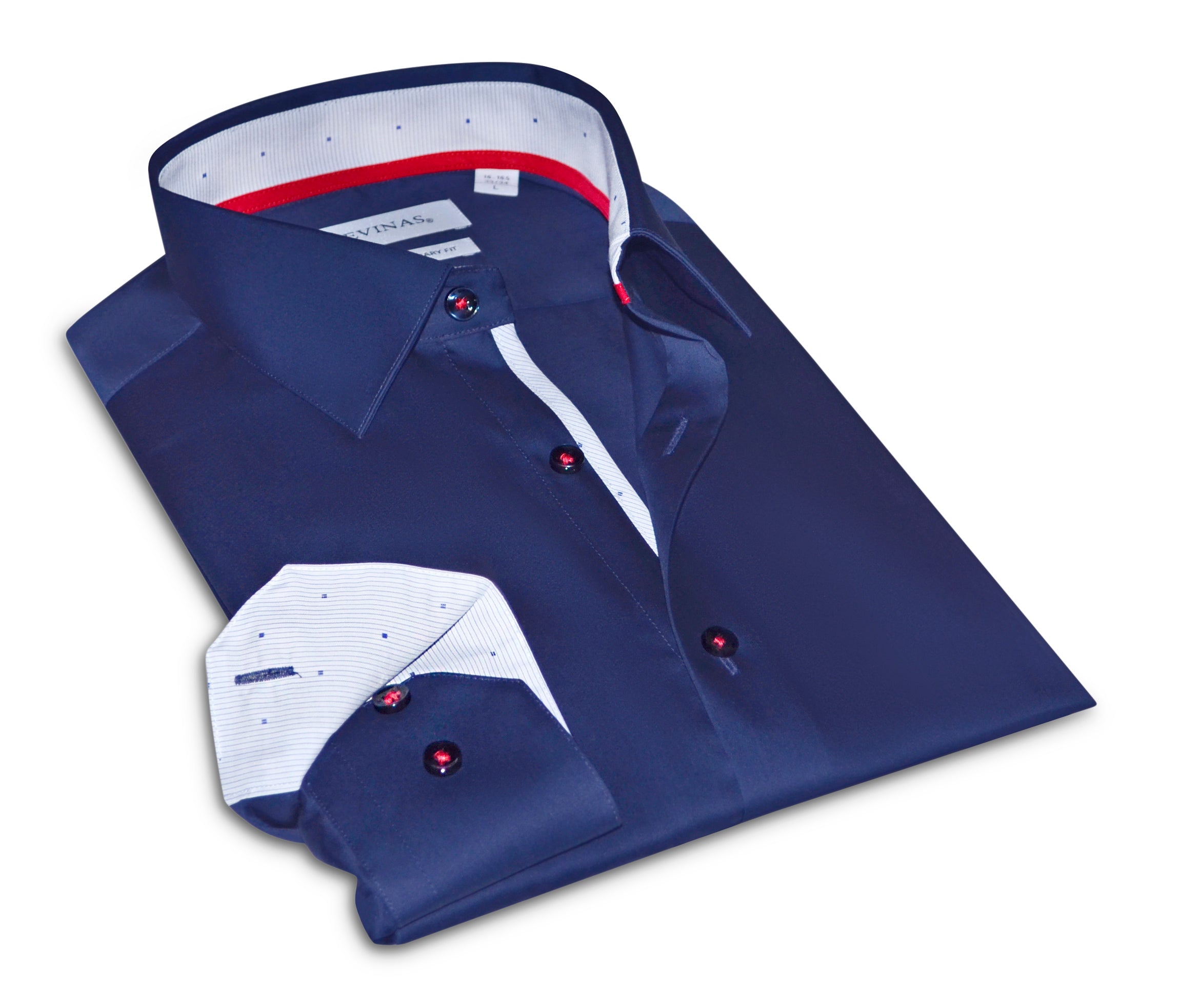Button-Up Shirt With White Contrast Details (Navy)