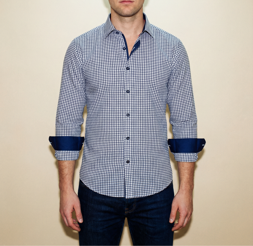 Button-Up Shirt With Contrast Details (Navy Check)