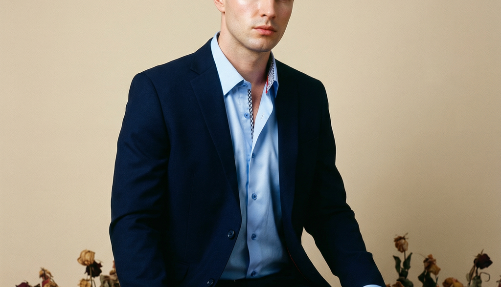Button-Up Shirt With Contrast Details (Blue)