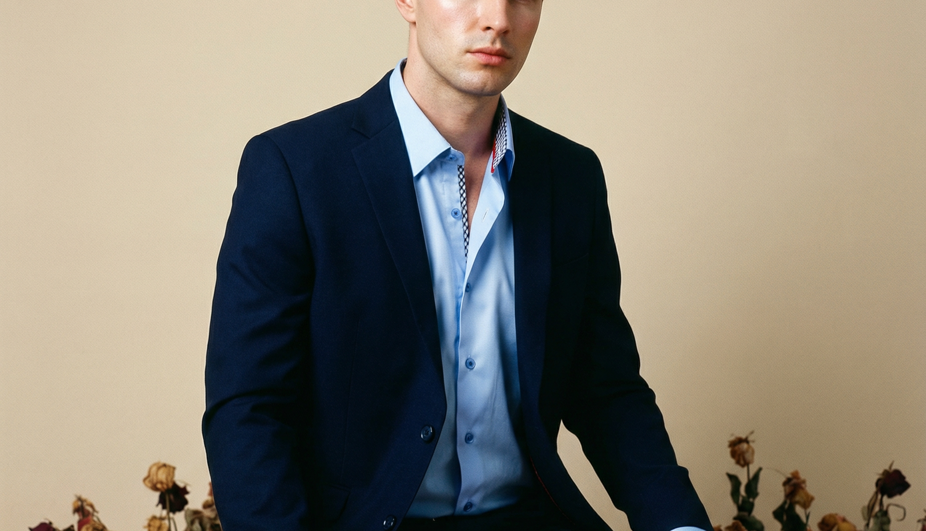 Button-Up Shirt With Contrast Details (Blue)