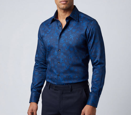 Button-Up Shirt With Contrast Details (Navy)